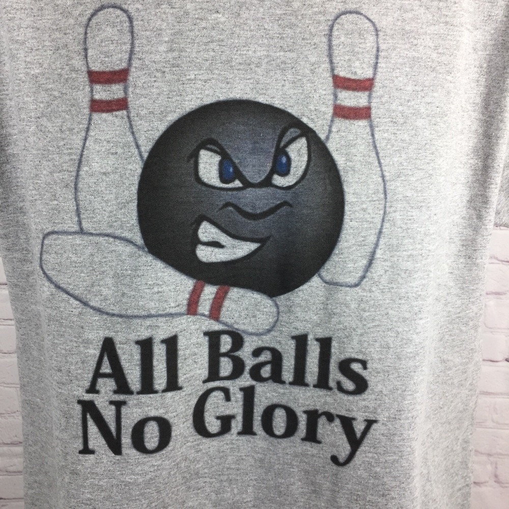 Bowling Shirt Adult Medium Gray All Balls No Glory Angry Ball Pins Graphic Tee